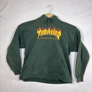 Thrasher Magazine Flame Logo Hoodie Green Men’s Large Skate Streetwear Grunge
